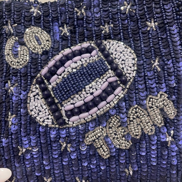 GO TEAM GAME-DAY BEADED BAG W STRAP!! Blue silver white!! New - Picture 4 of 5